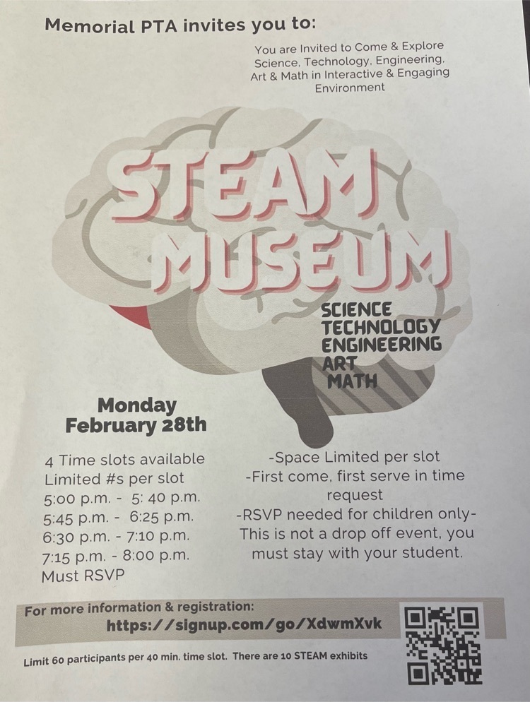 Memorial School PTA is hosting a STEAM Museum night 